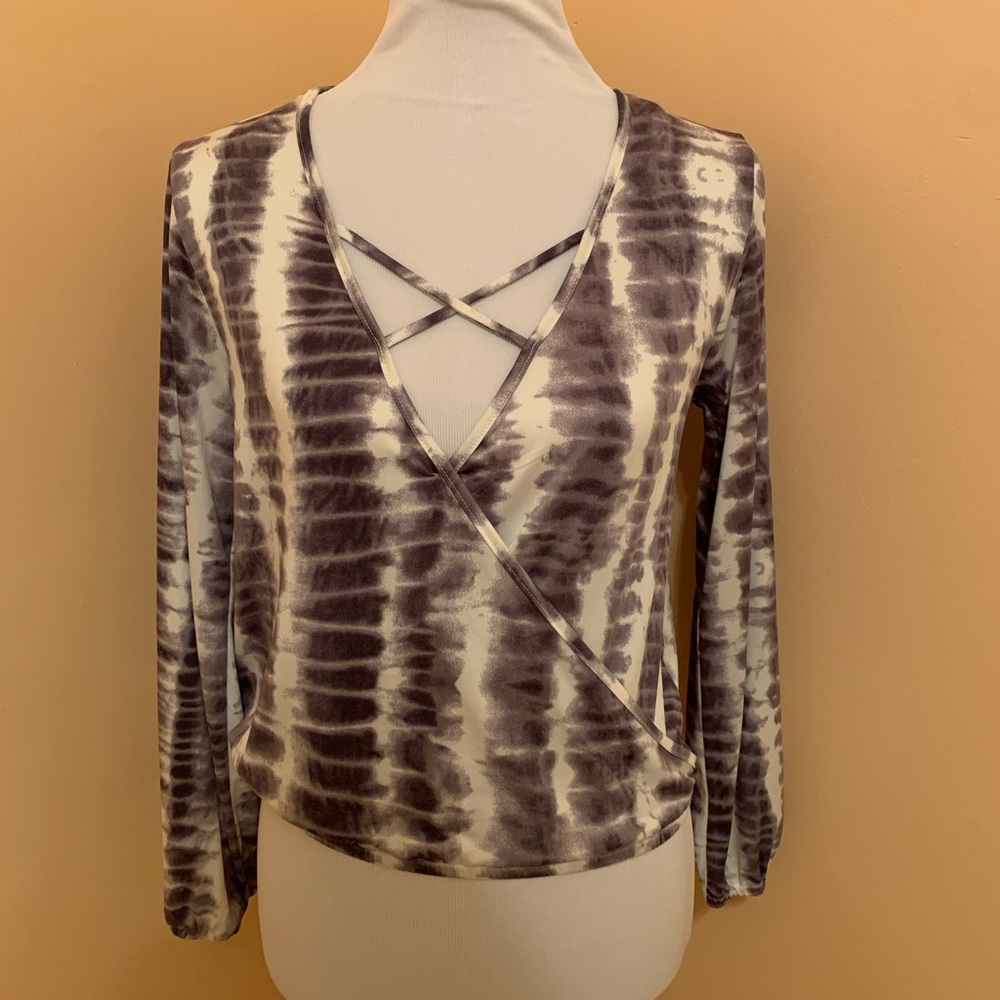 Cinched Criss-Cross Tie Dye Blouse